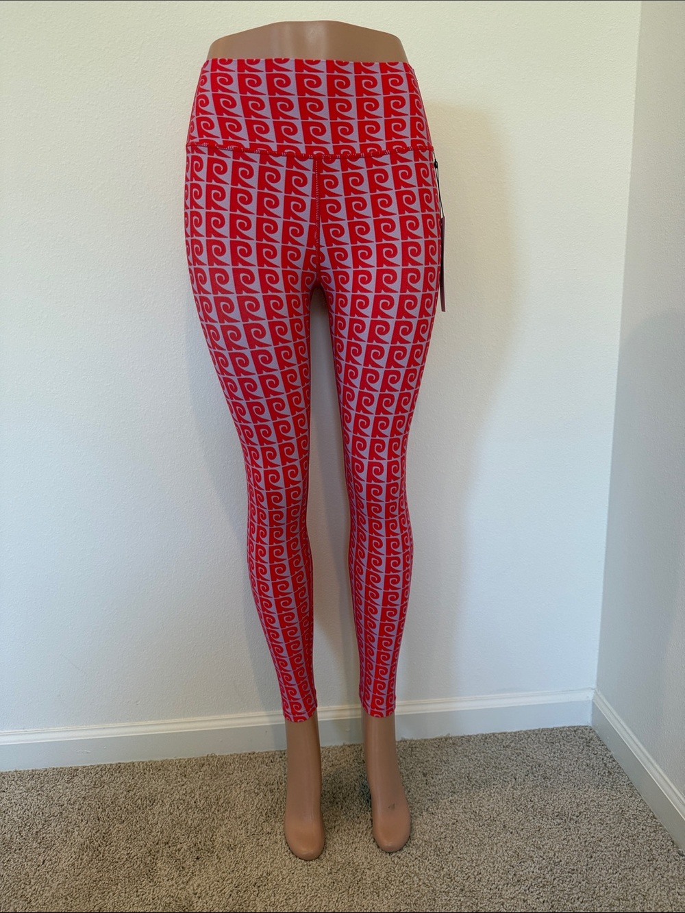 RHODE Red and White Logo-Print High-Waist Leggings size small
